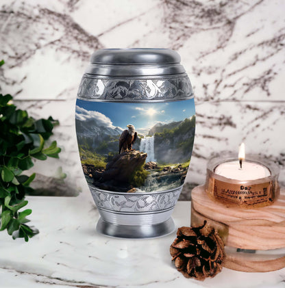 large classic aluminium Eagle urn for ashes