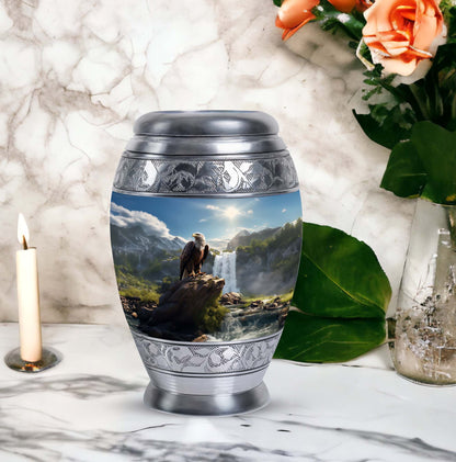 large classic aluminium Eagle urn for ashes