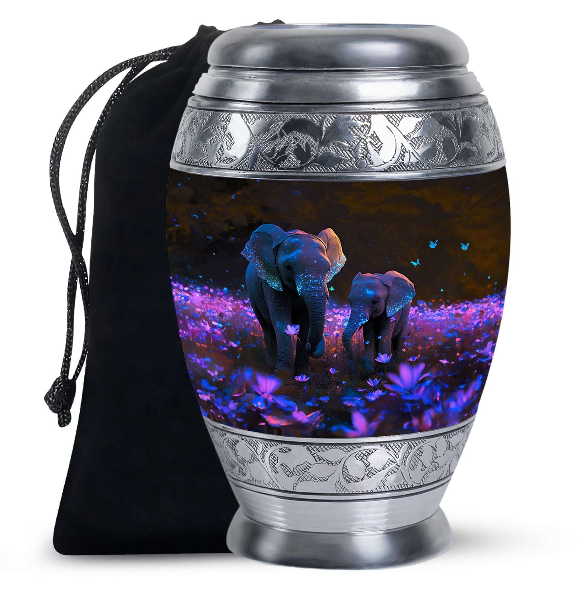 Elephant Floral Urn for Human Ashes Adult - Keepsake Funeral Urns