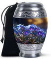 Blue Floral Memorial Urn for Adults - Black Floral Urns For Ashes Adult Male