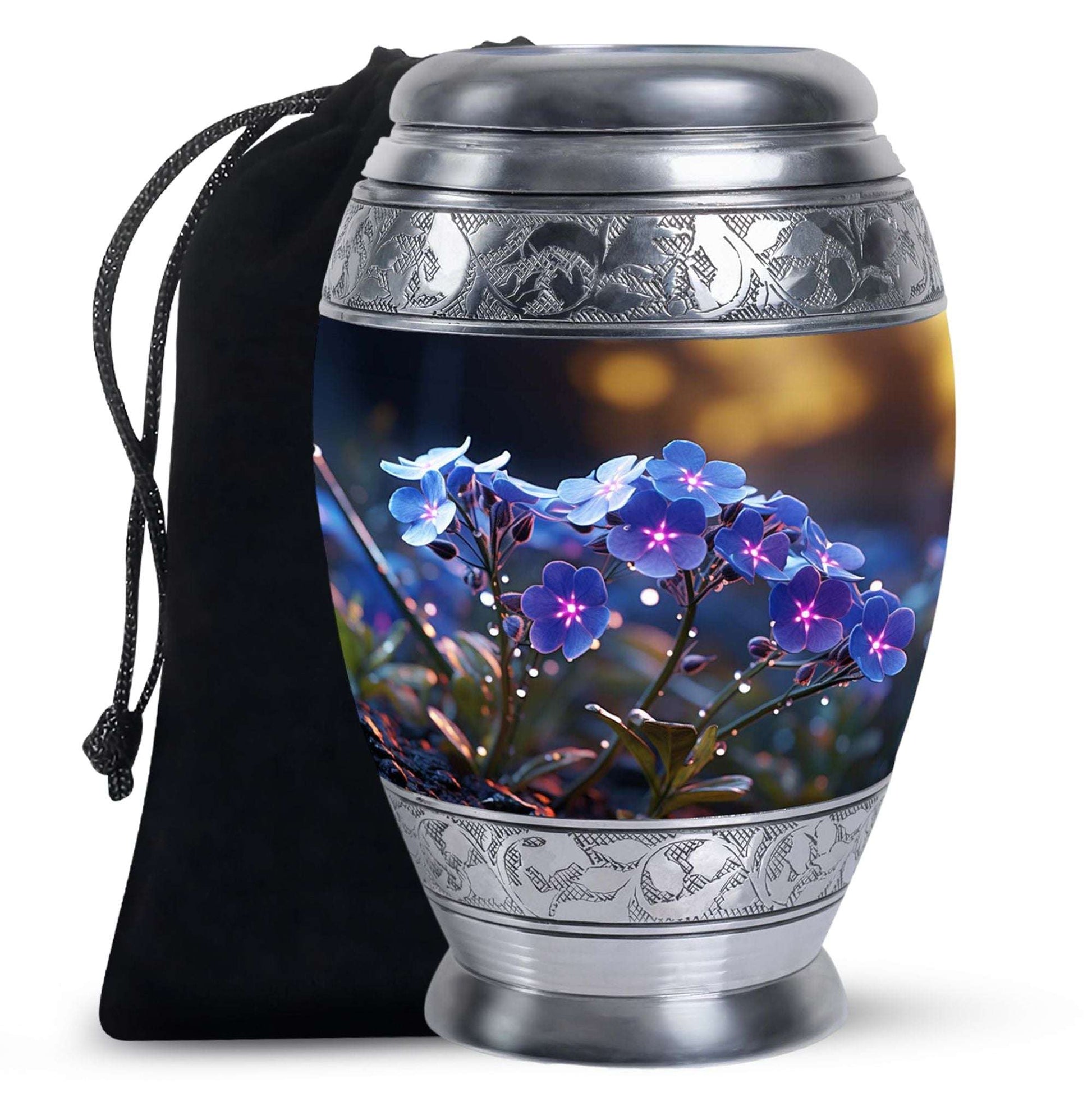 Blue Floral Memorial Urn for Adults - Black Floral Urns For Ashes Adult Male