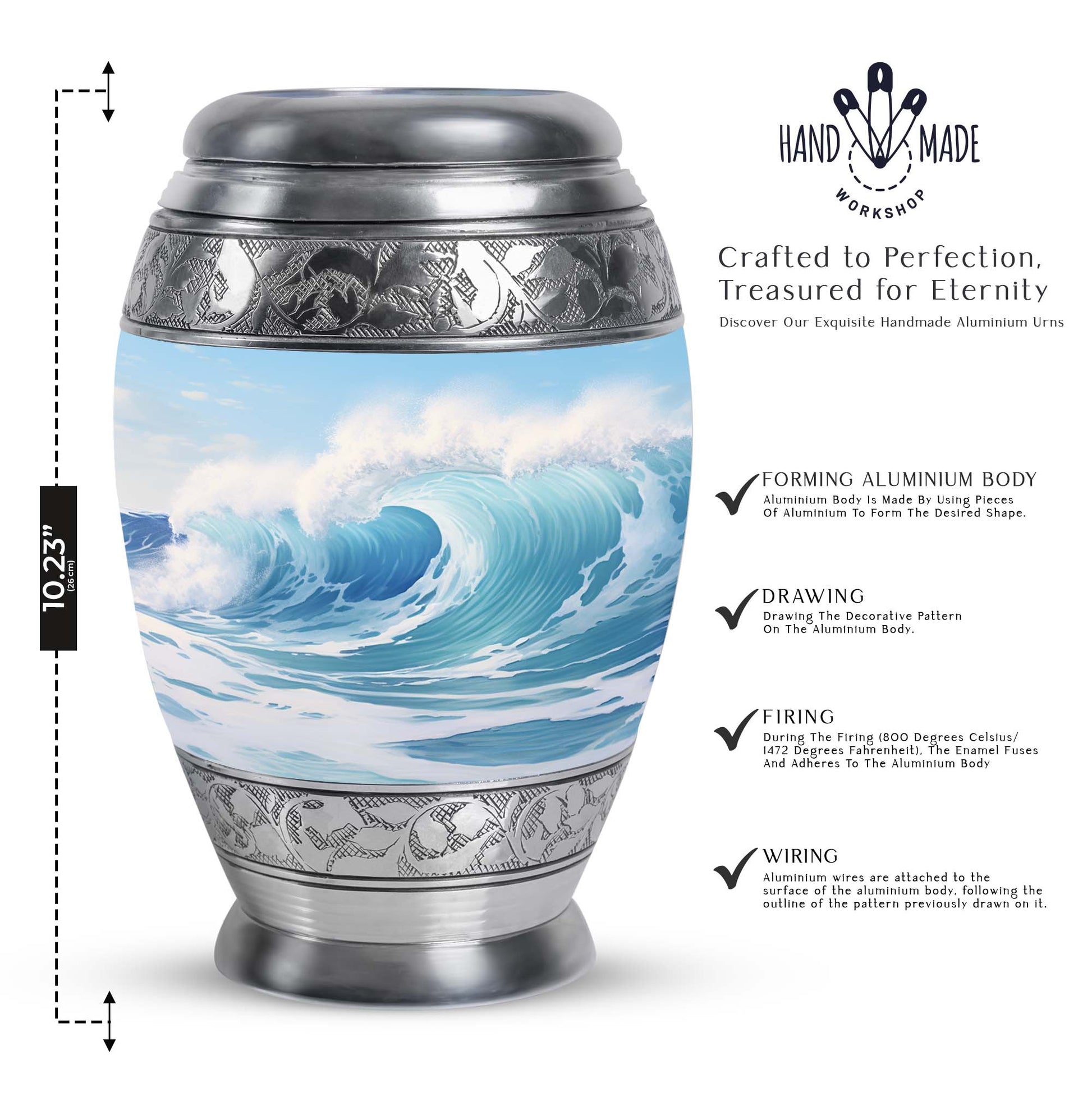 Ocean Waves Memorial Cremation Urn For Human Ashes– Sea Urn Keepsake For Funeral