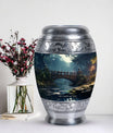 Elegant blue Ocean Waves Burial Urn for large adult human ashes, ideal for cremation