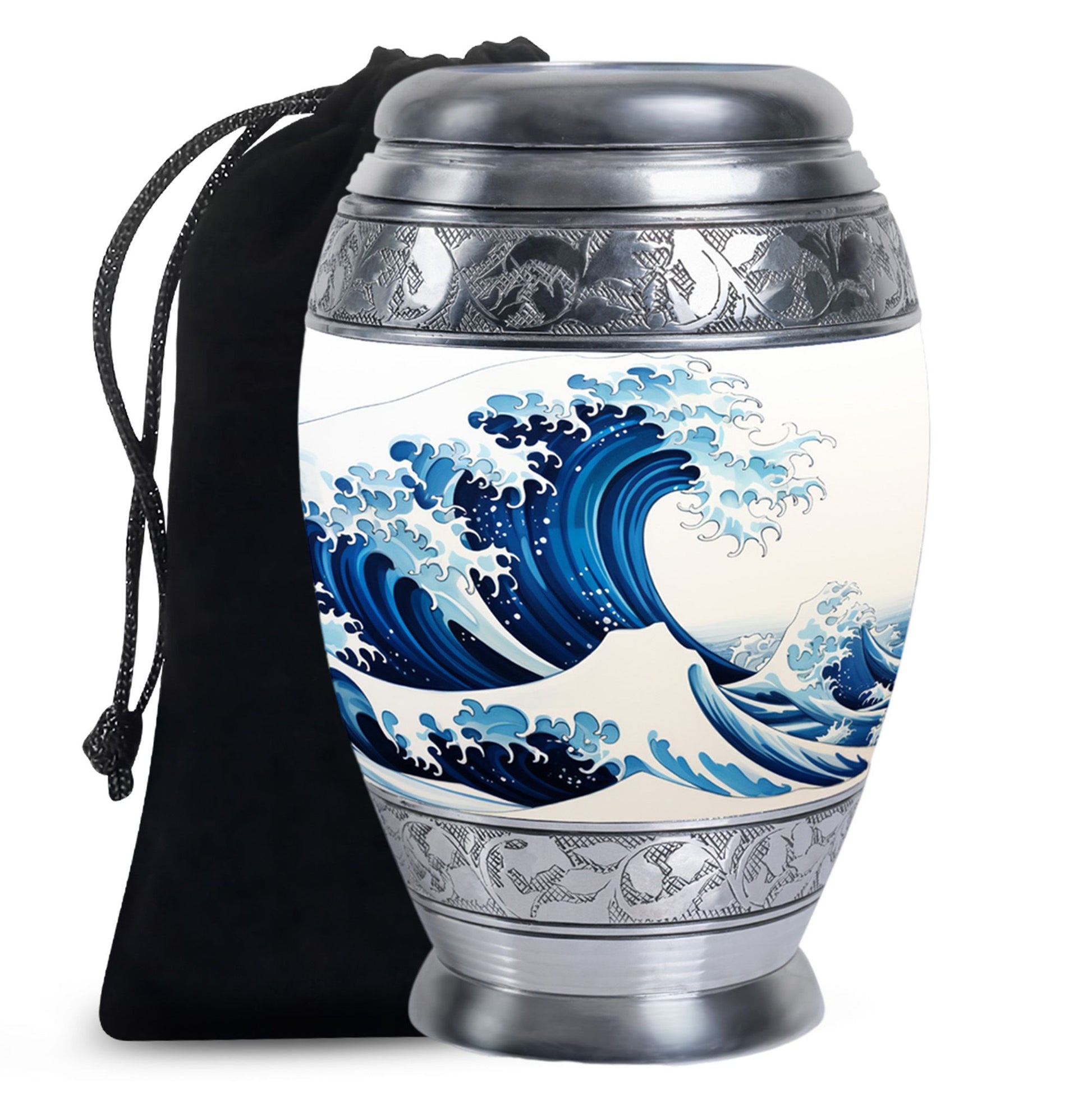 Ocean Waves White Cremation Urn for Mom's Memorial Burial
