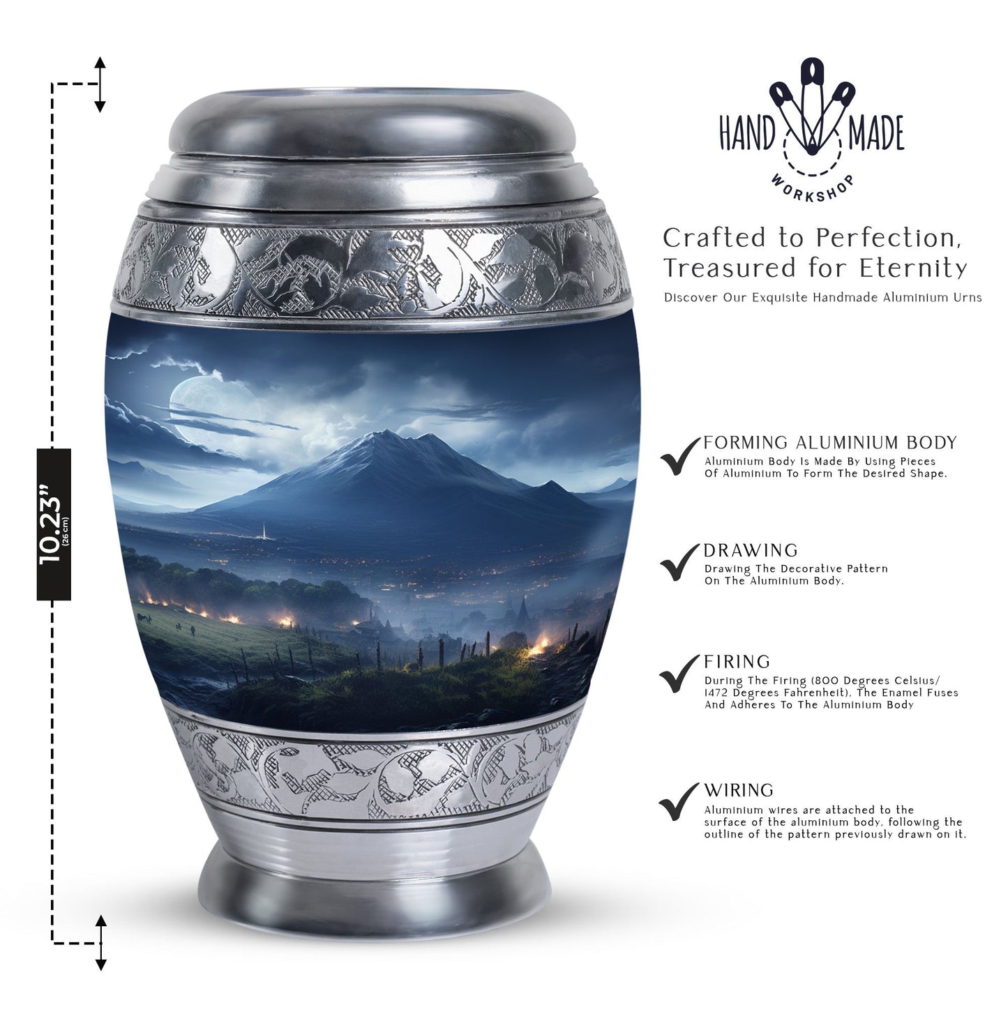 Elegant landscape urn in grey designed as a cremation box for adult female human ashes, ideal as a mom urn