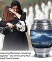 Elegant landscape urn in grey designed as a cremation box for adult female human ashes, ideal as a mom urn
