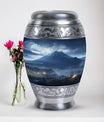 Elegant landscape urn in grey designed as a cremation box for adult female human ashes, ideal as a mom urn