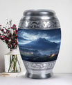 Elegant landscape urn in grey designed as a cremation box for adult female human ashes, ideal as a mom urn