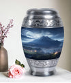 Elegant landscape urn in grey designed as a cremation box for adult female human ashes, ideal as a mom urn