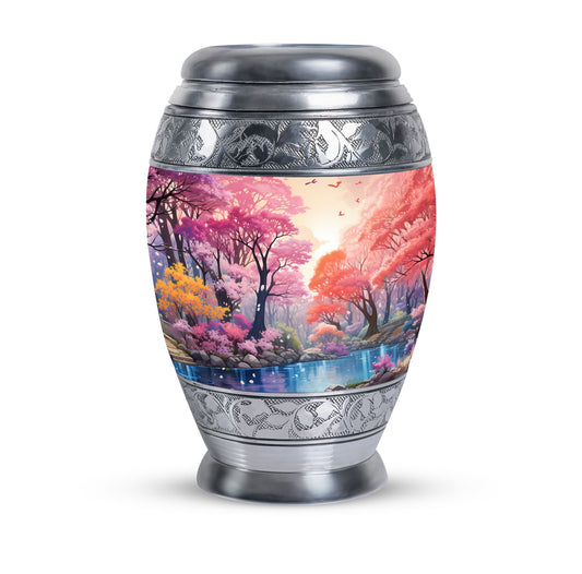 Enchanting lake-themed cremation urn for ashes, ideal for women and mothers, suitable for adult-sized burial