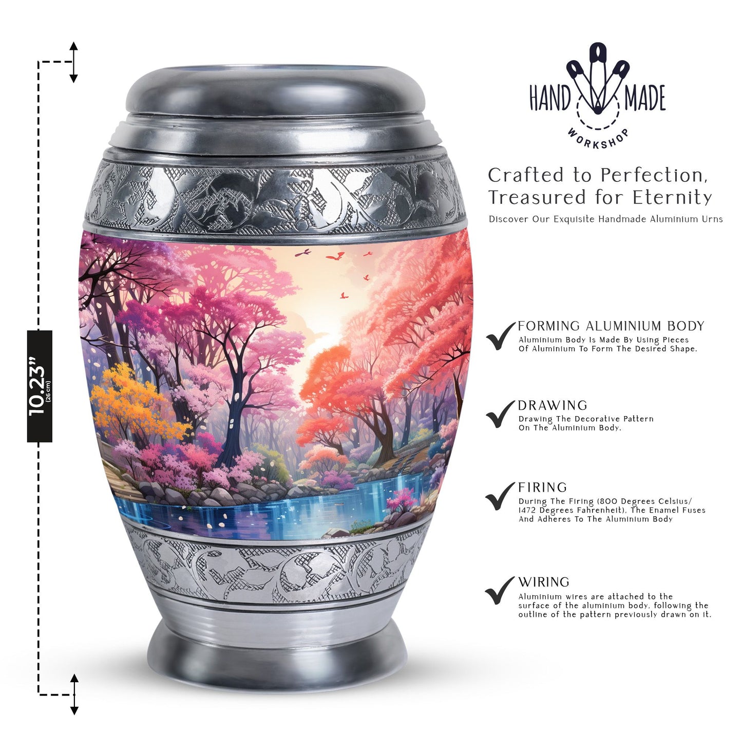 Enchanting lake-themed cremation urn for ashes, ideal for women and mothers, suitable for adult-sized burial