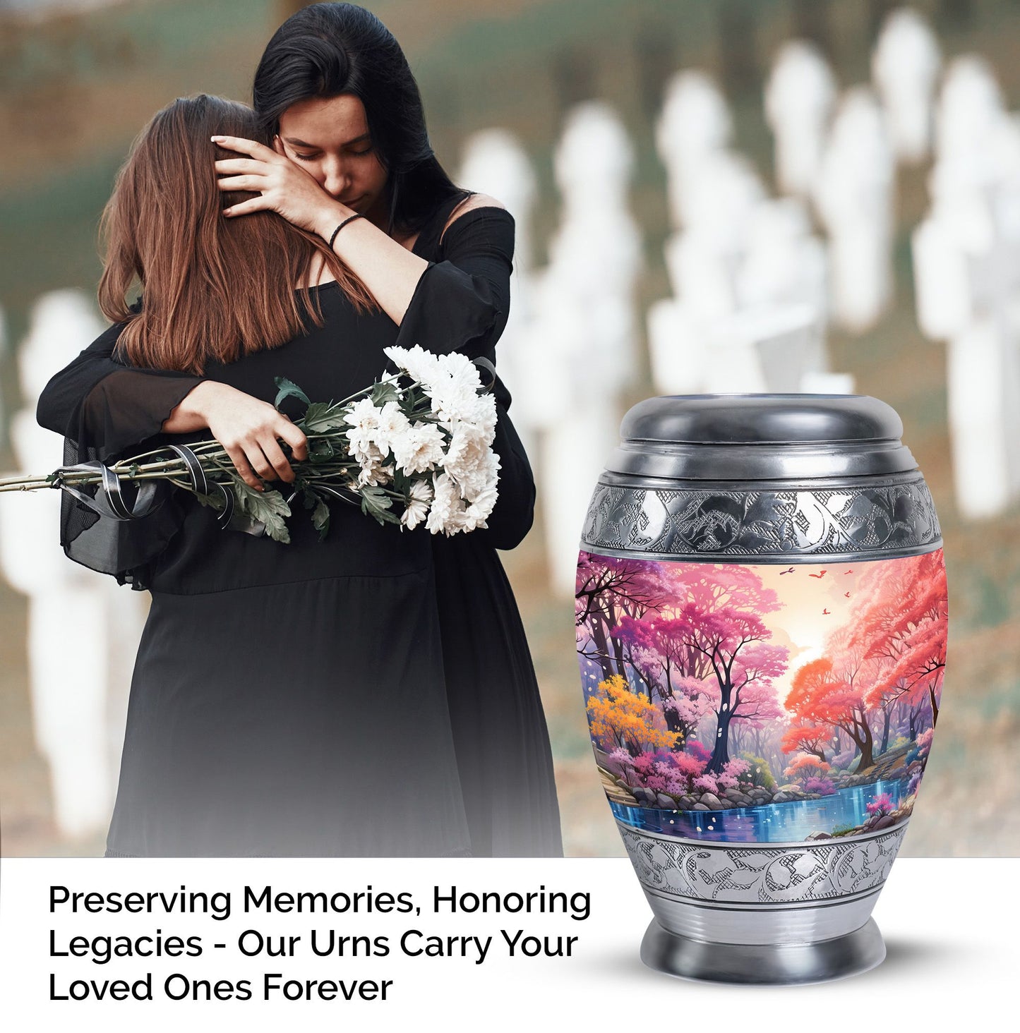 Enchanting lake-themed cremation urn for ashes, ideal for women and mothers, suitable for adult-sized burial