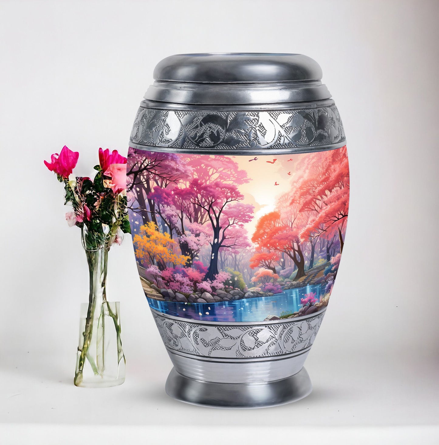 Enchanting lake-themed cremation urn for ashes, ideal for women and mothers, suitable for adult-sized burial