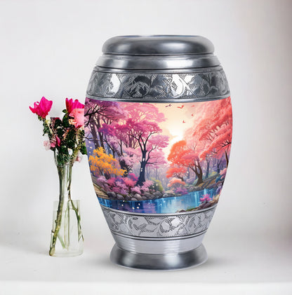Enchanting lake-themed cremation urn for ashes, ideal for women and mothers, suitable for adult-sized burial