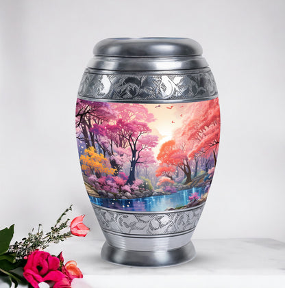 Enchanting lake-themed cremation urn for ashes, ideal for women and mothers, suitable for adult-sized burial