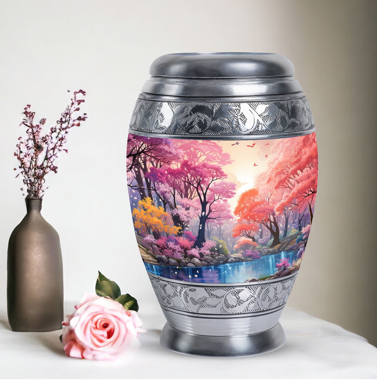 Enchanting lake-themed cremation urn for ashes, ideal for women and mothers, suitable for adult-sized burial