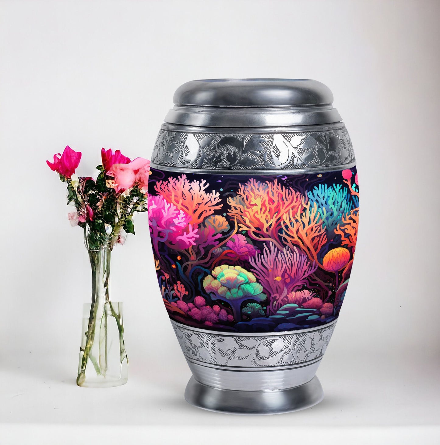 Monar_Urn, Mountains Mini Urn for Human Ashes, Large and Personalized Metal Urn made of Aluminium, includes a velvet pouch