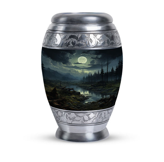Large Moonlit Monar_Urn made of Aluminium for ashes storage, with engraving option. Includes velvet pouch and care instructions.