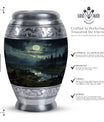 Large Moonlit Monar_Urn made of Aluminium for ashes storage, with engraving option. Includes velvet pouch and care instructions.