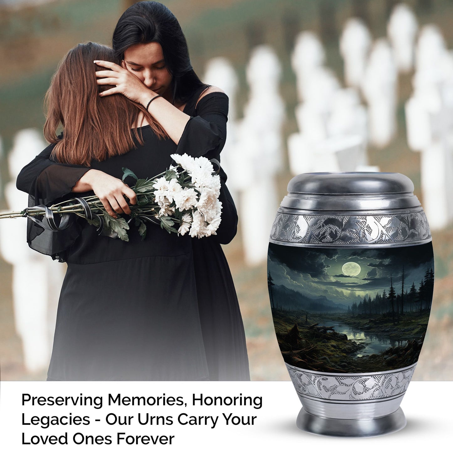 Large Moonlit Monar_Urn made of Aluminium for ashes storage, with engraving option. Includes velvet pouch and care instructions.