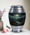 Large Moonlit Monar_Urn made of Aluminium for ashes storage, with engraving option. Includes velvet pouch and care instructions.