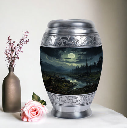 Large Moonlit Monar_Urn made of Aluminium for ashes storage, with engraving option. Includes velvet pouch and care instructions.