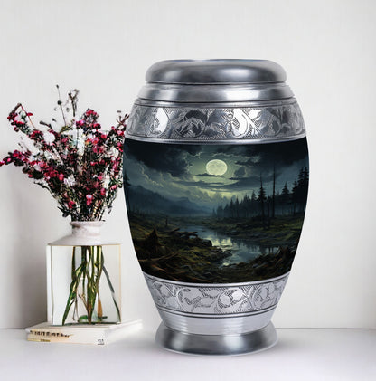Large Moonlit Monar_Urn made of Aluminium for ashes storage, with engraving option. Includes velvet pouch and care instructions.