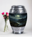 Large Moonlit Monar_Urn made of Aluminium for ashes storage, with engraving option. Includes velvet pouch and care instructions.
