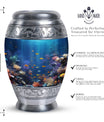 Large aluminium Monar_Urn, underwater urn for women's ashes. Personalizable with engraved names, capacity 200 cubic inches.