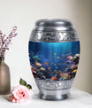 Large aluminium Monar_Urn, underwater urn for women's ashes. Personalizable with engraved names, capacity 200 cubic inches.