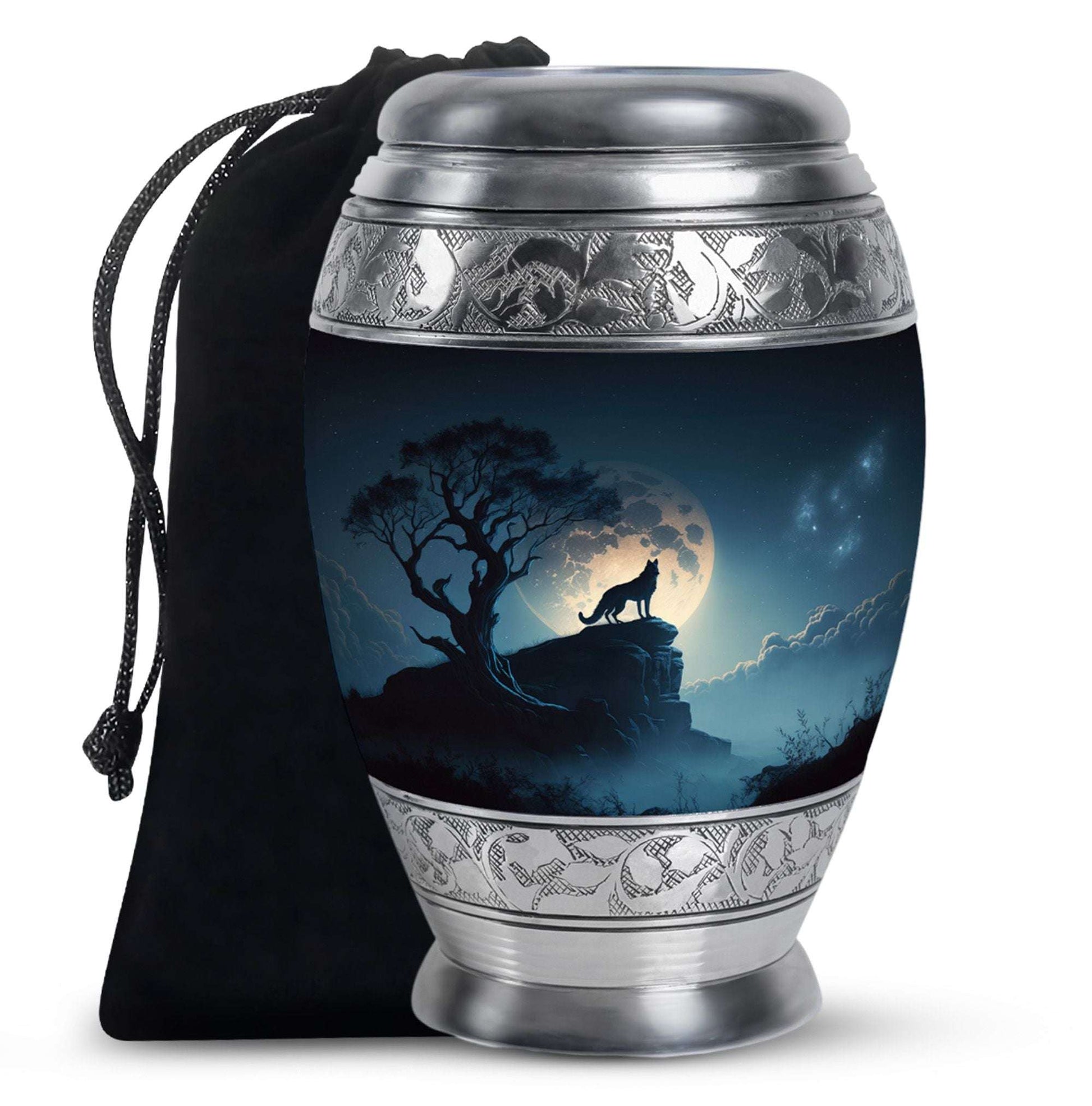 Wolf Cremation Keepsake Urn – Full Moon Night Funeral Ashes Urn