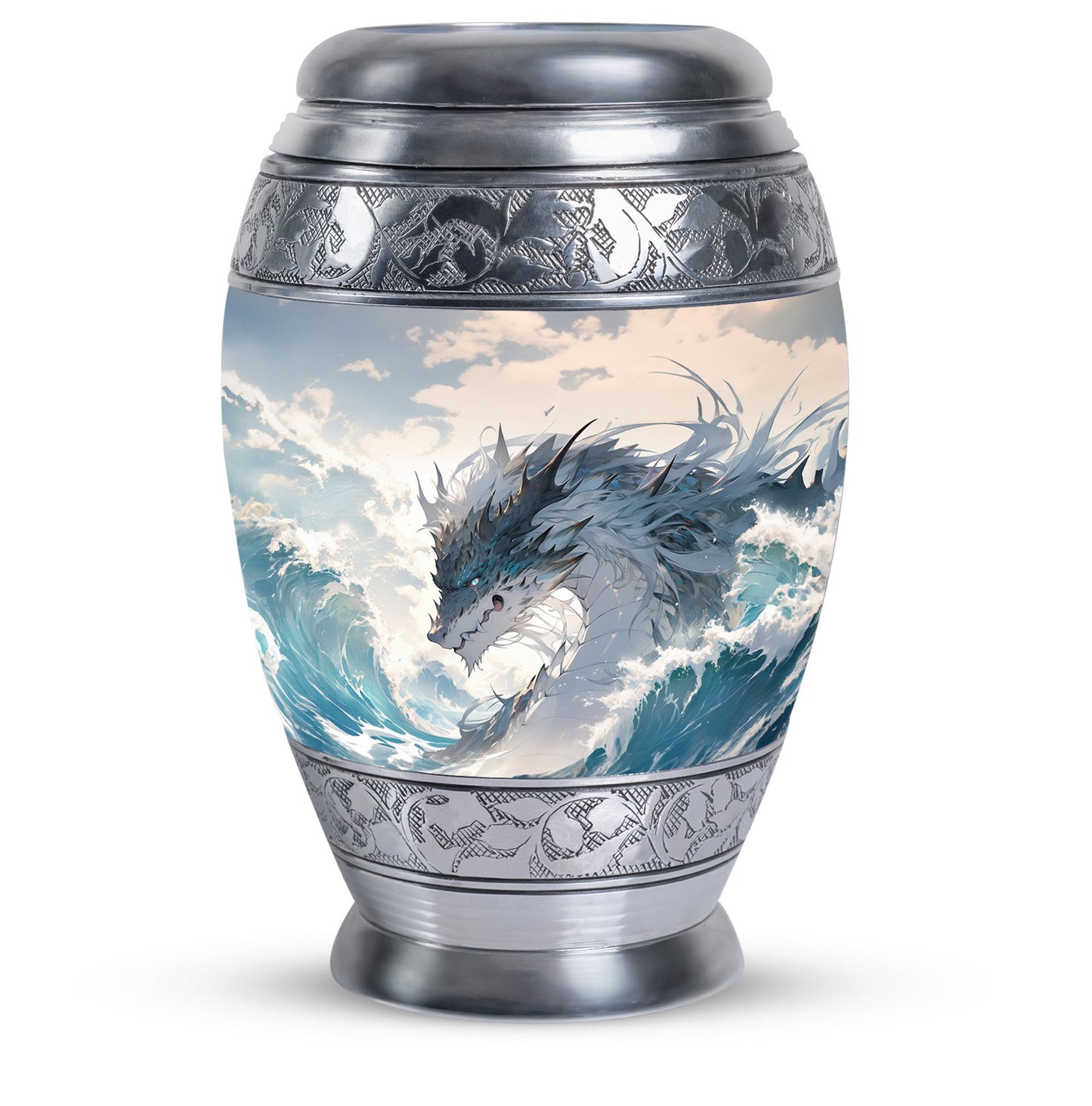 White Personalized Beach Cremation Urn for Human Ashes - 10-inch, 200 cu in - Yatskia