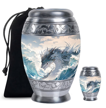 White Personalized Beach Cremation Urn for Human Ashes - 10-inch, 200 cu in - Yatskia