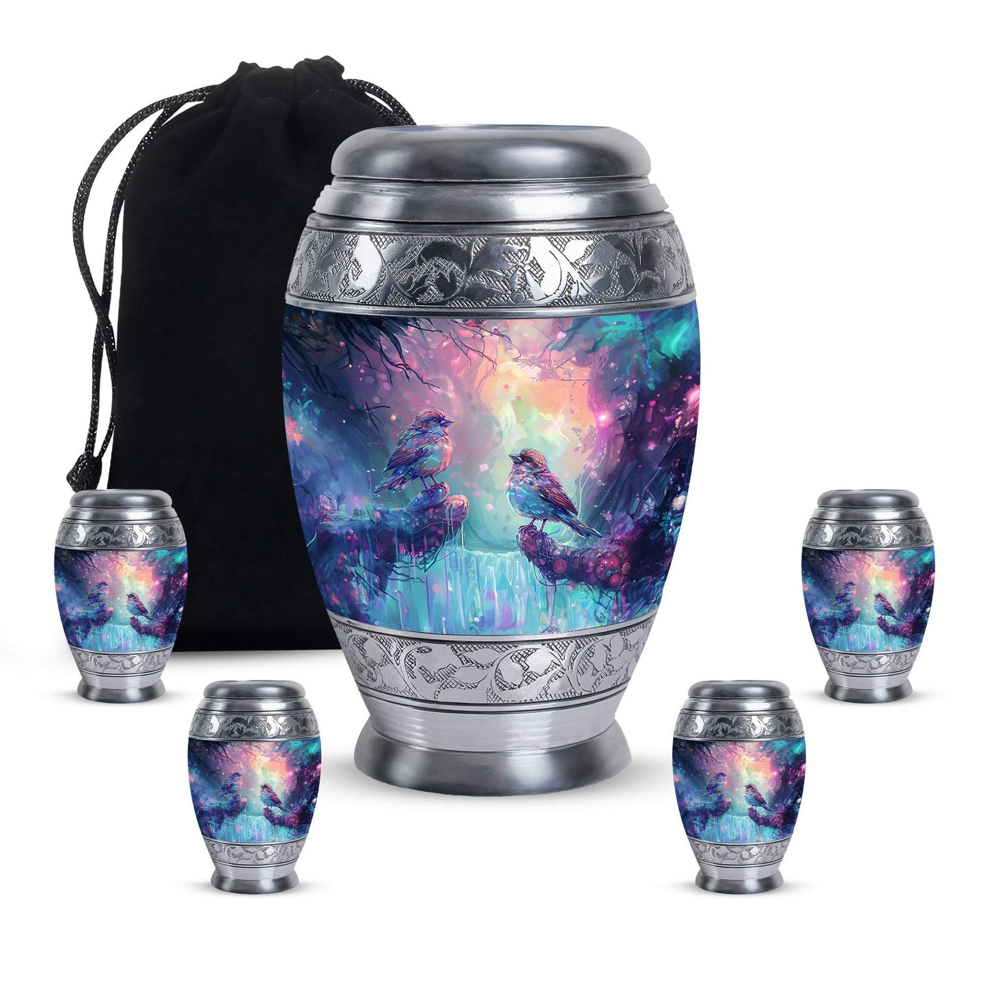 Colorful Birds Cremation Urn for Human Ashes For Mom and Dad
