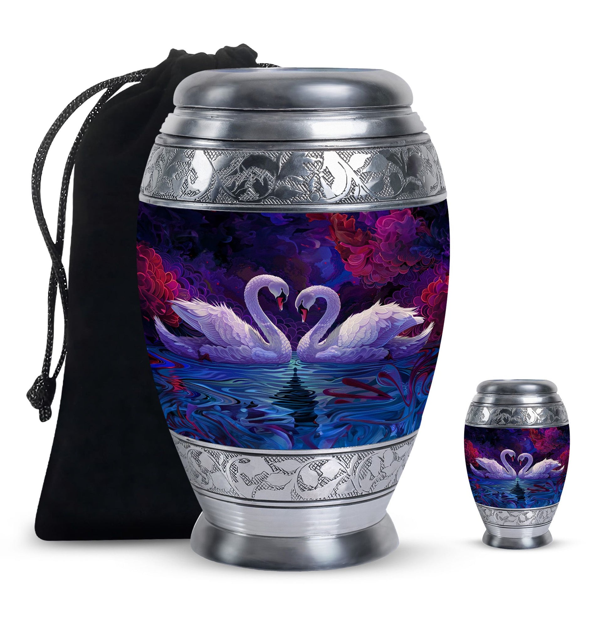 Dual Swan Cremation Urns For Human Ashes - Burial Urns For Adult