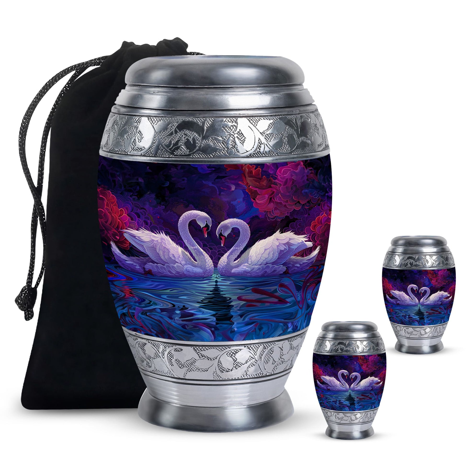 Dual Swan Cremation Urns For Human Ashes - Burial Urns For Adult