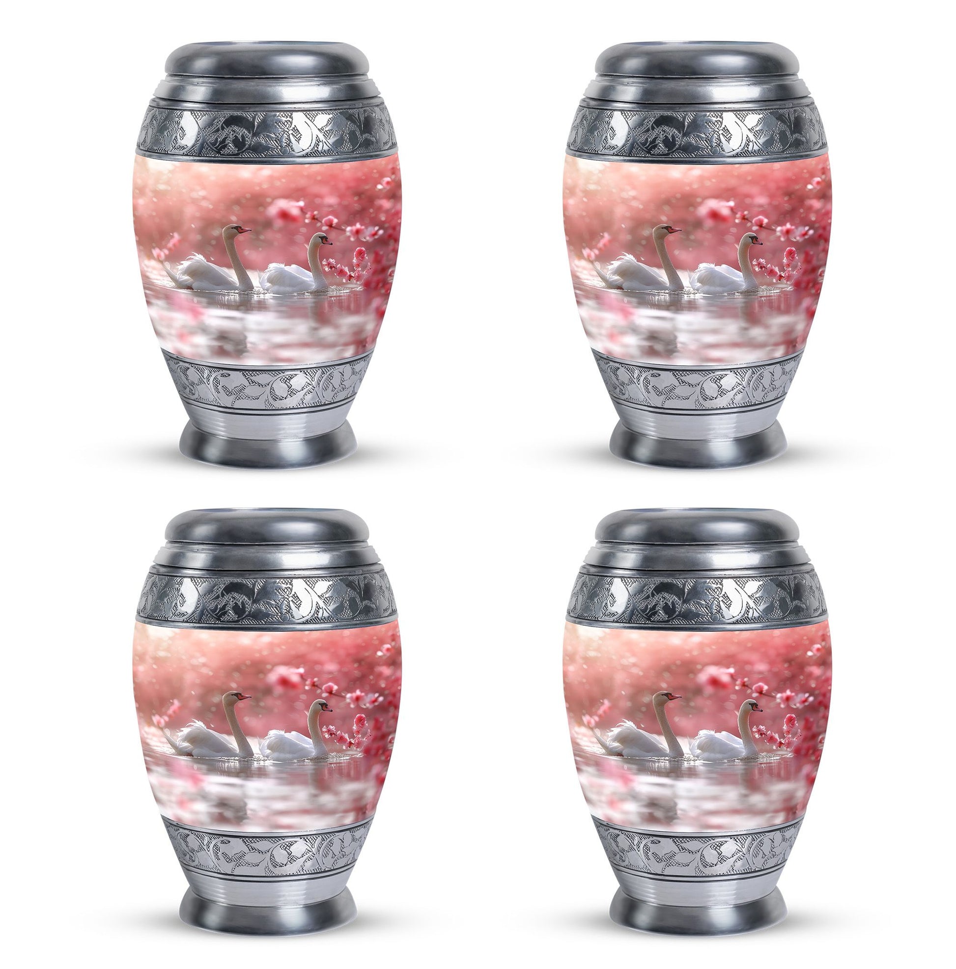 Elegant White Swan Urn – Pink Cherry Blossom Design For Human Ashes