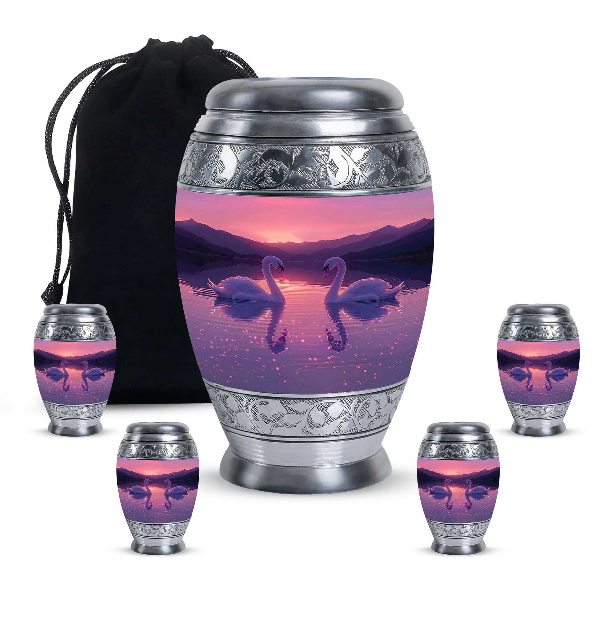 Pink Couple Swan Urn – Elegant Memorial Cremation Urn For Couple Ashes