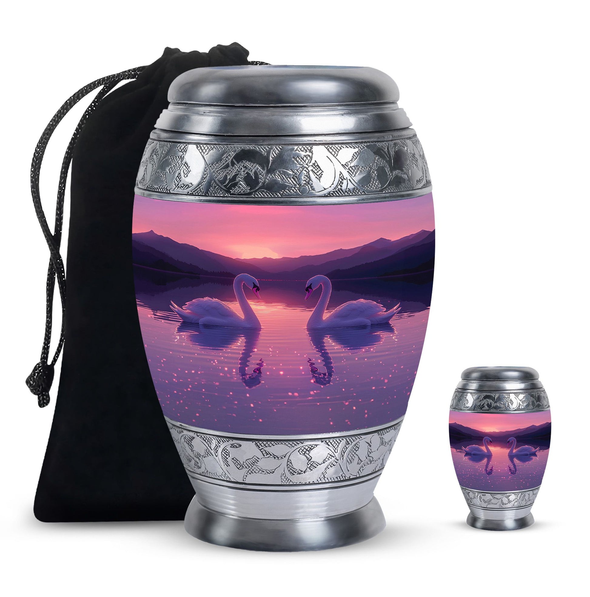 Pink Couple Swan Urn – Elegant Memorial Cremation Urn For Couple Ashes