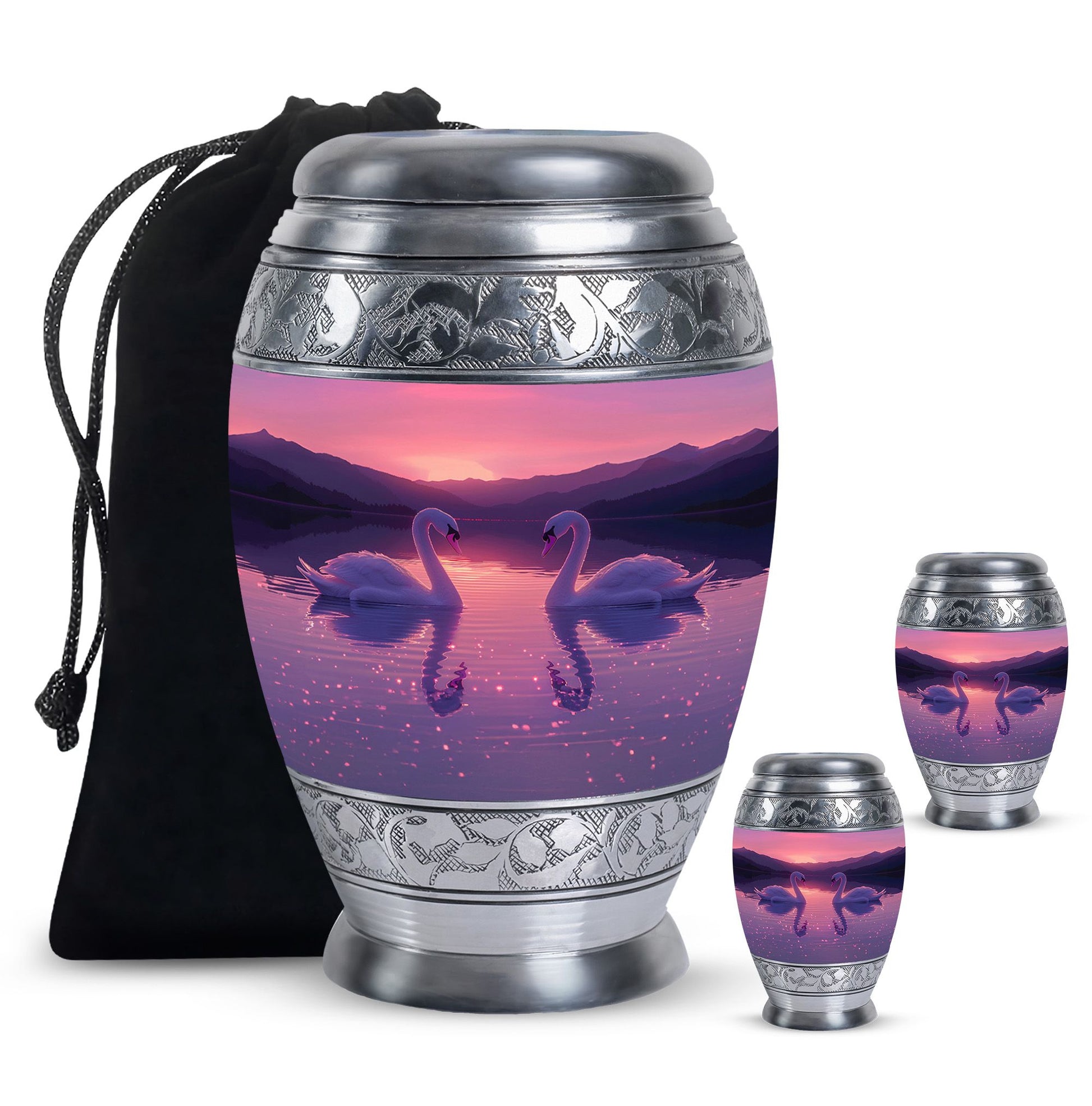 Pink Couple Swan Urn – Elegant Memorial Cremation Urn For Couple Ashes