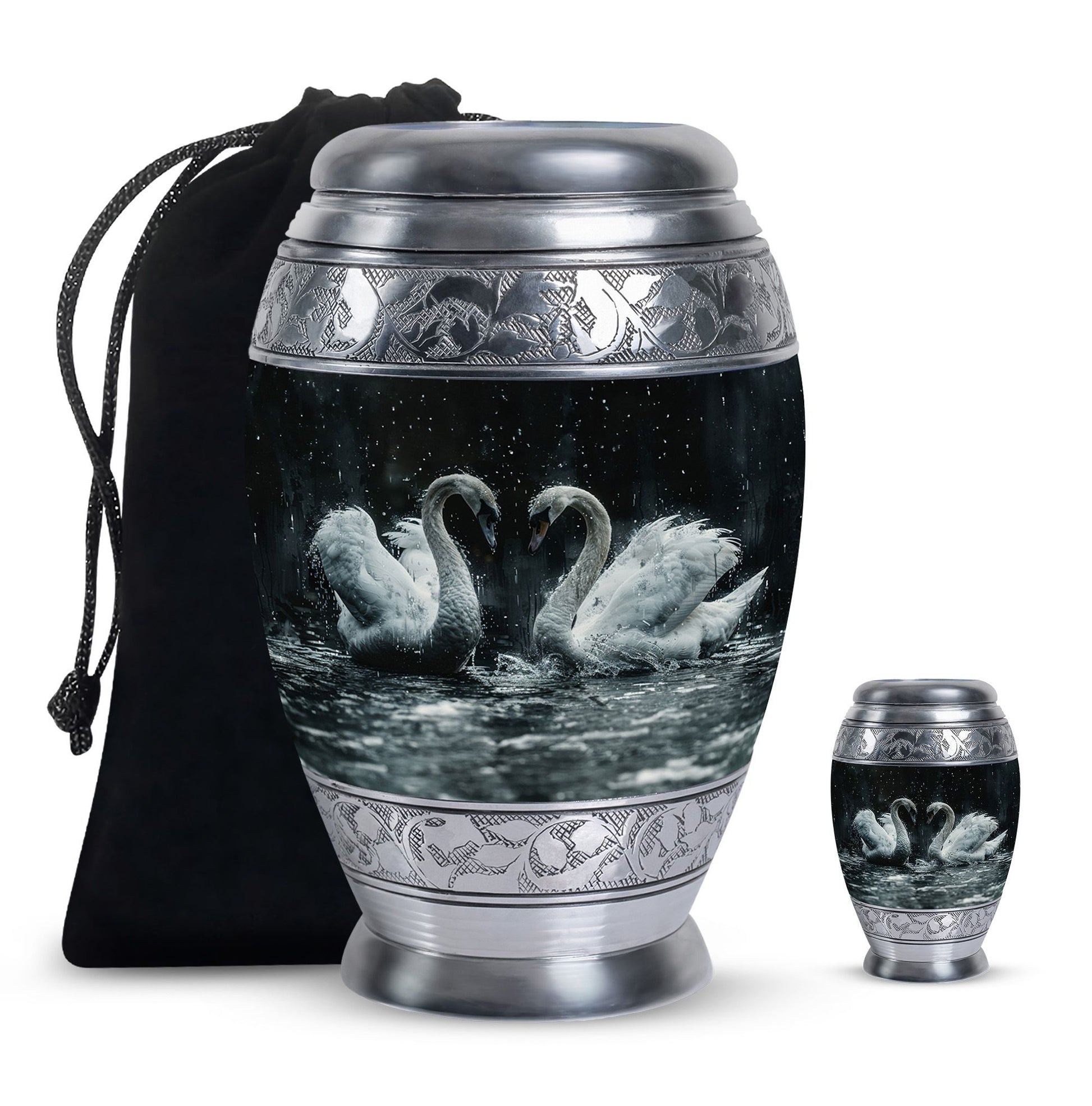 Double Swan Cremation Urns For Human Ashes - Memorial Urn for Mom and Dad