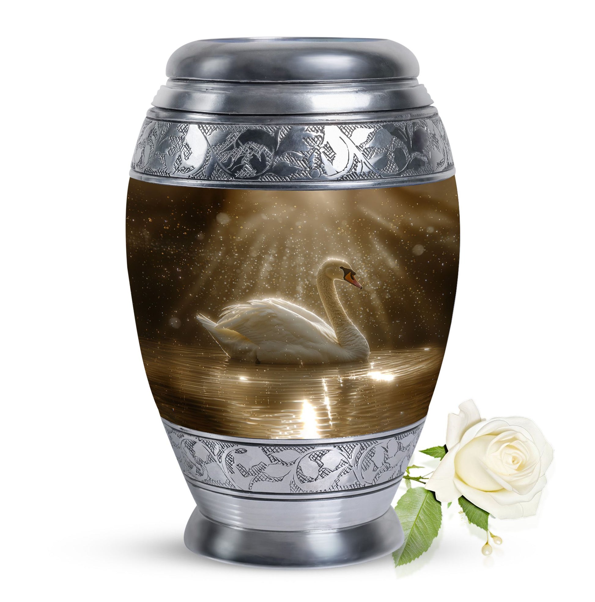 Golden Light Swan Cremation Urn for Human Ashes  - Memorial Urn for Adults
