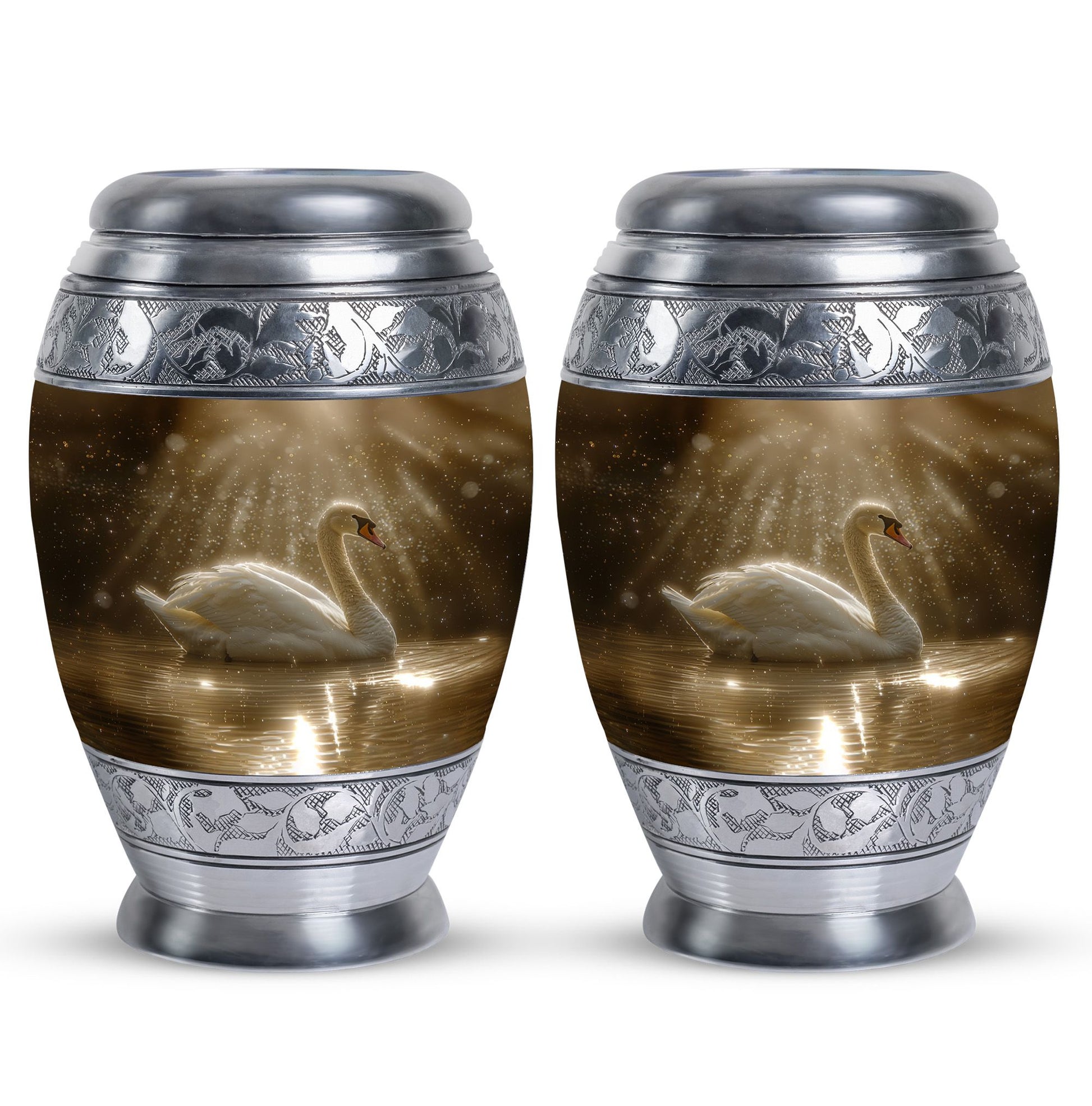 Golden Light Swan Cremation Urn for Human Ashes  - Memorial Urn for Adults