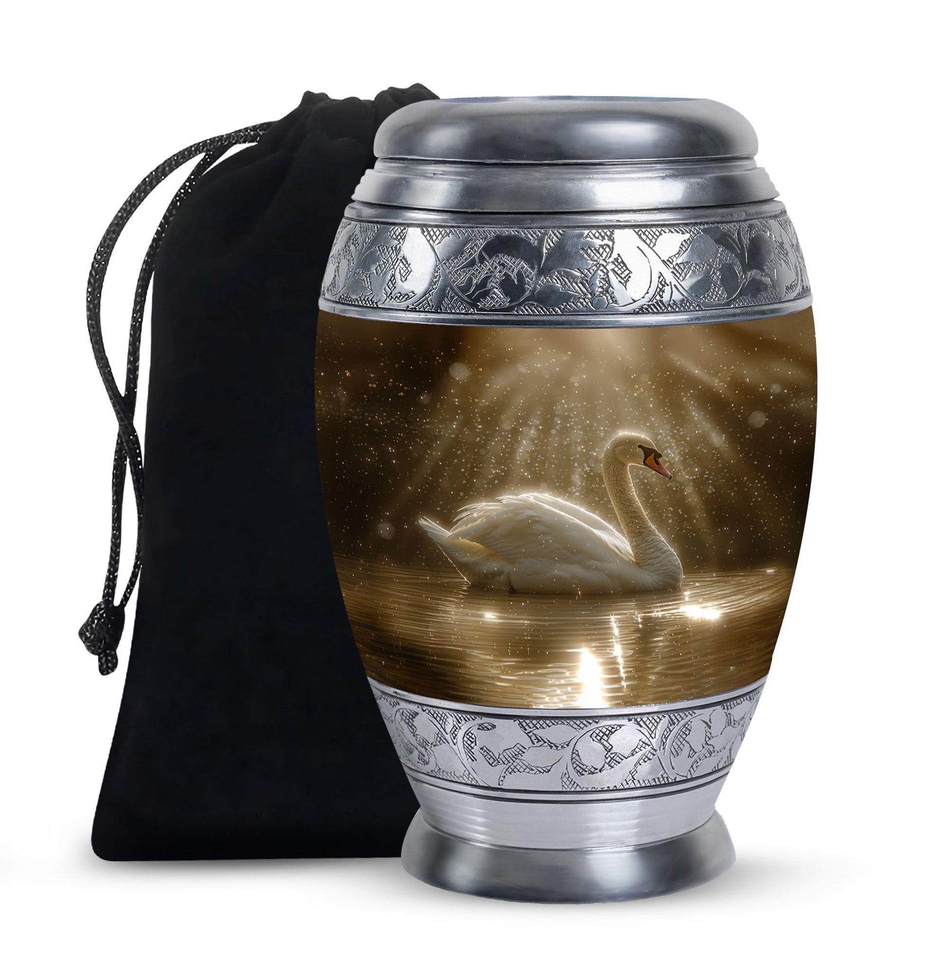 Golden Light Swan Cremation Urn for Human Ashes  - Memorial Urn for Adults
