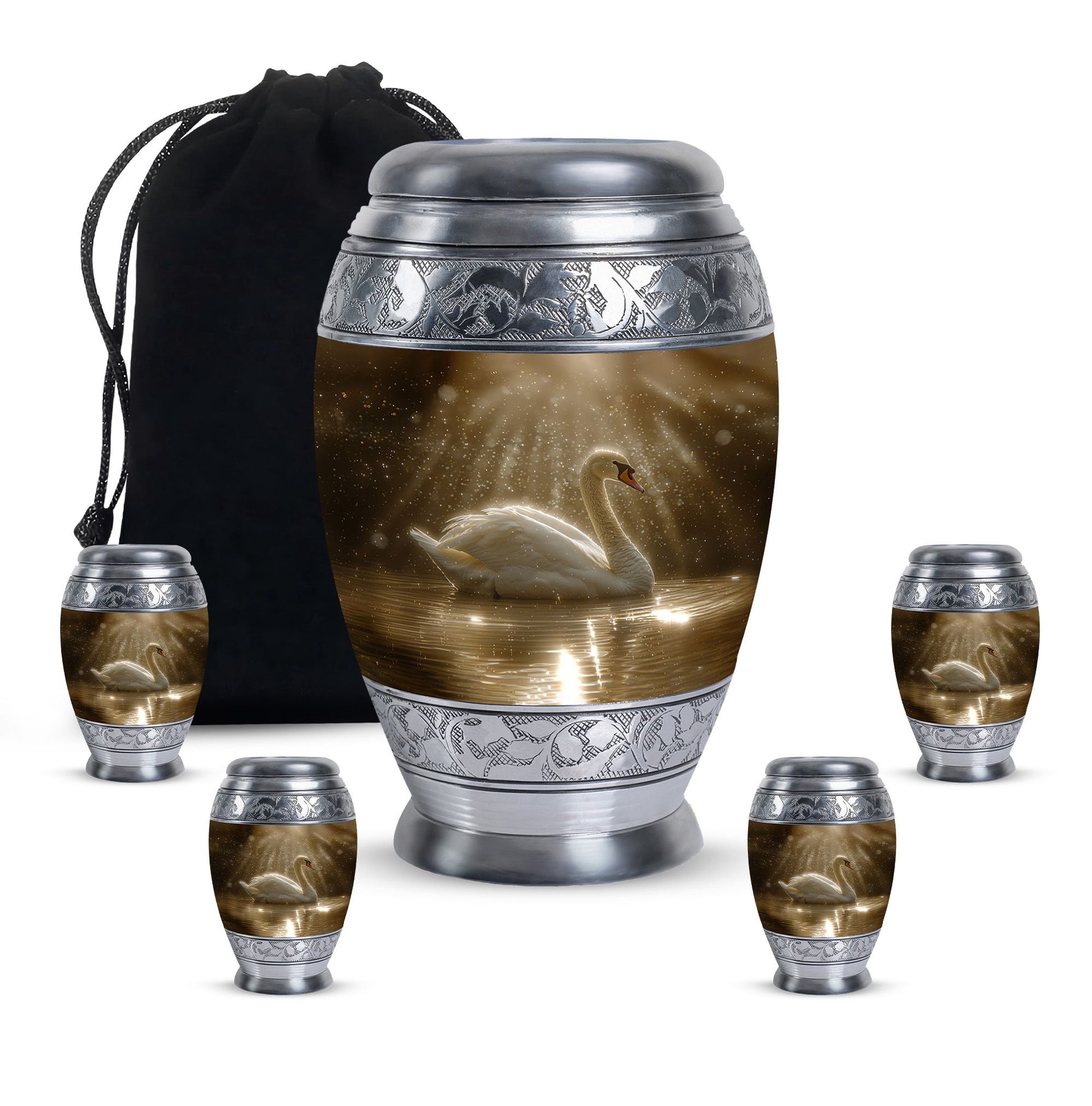 Golden Light Swan Cremation Urn for Human Ashes  - Memorial Urn for Adults