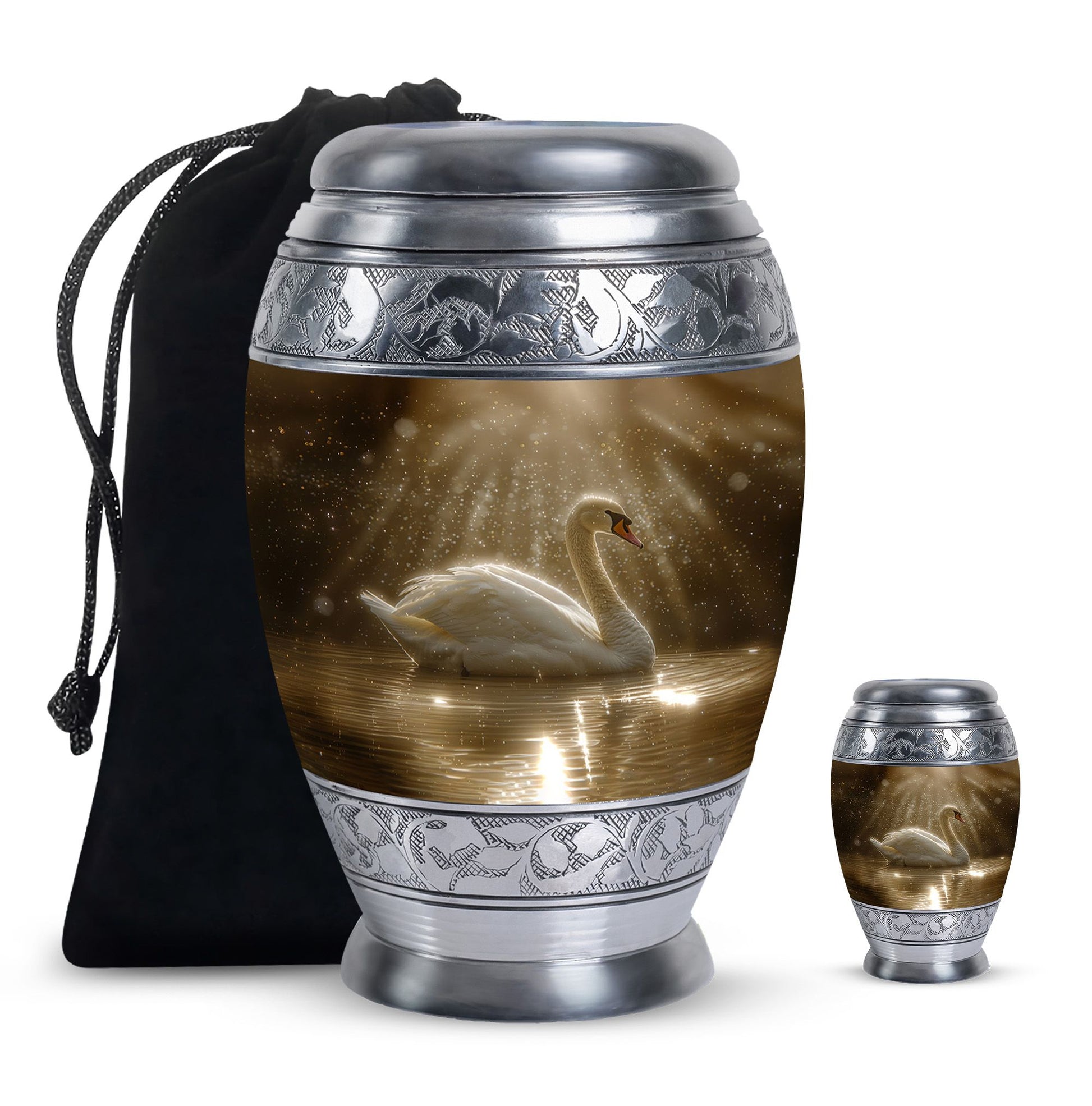 Golden Light Swan Cremation Urn for Human Ashes  - Memorial Urn for Adults