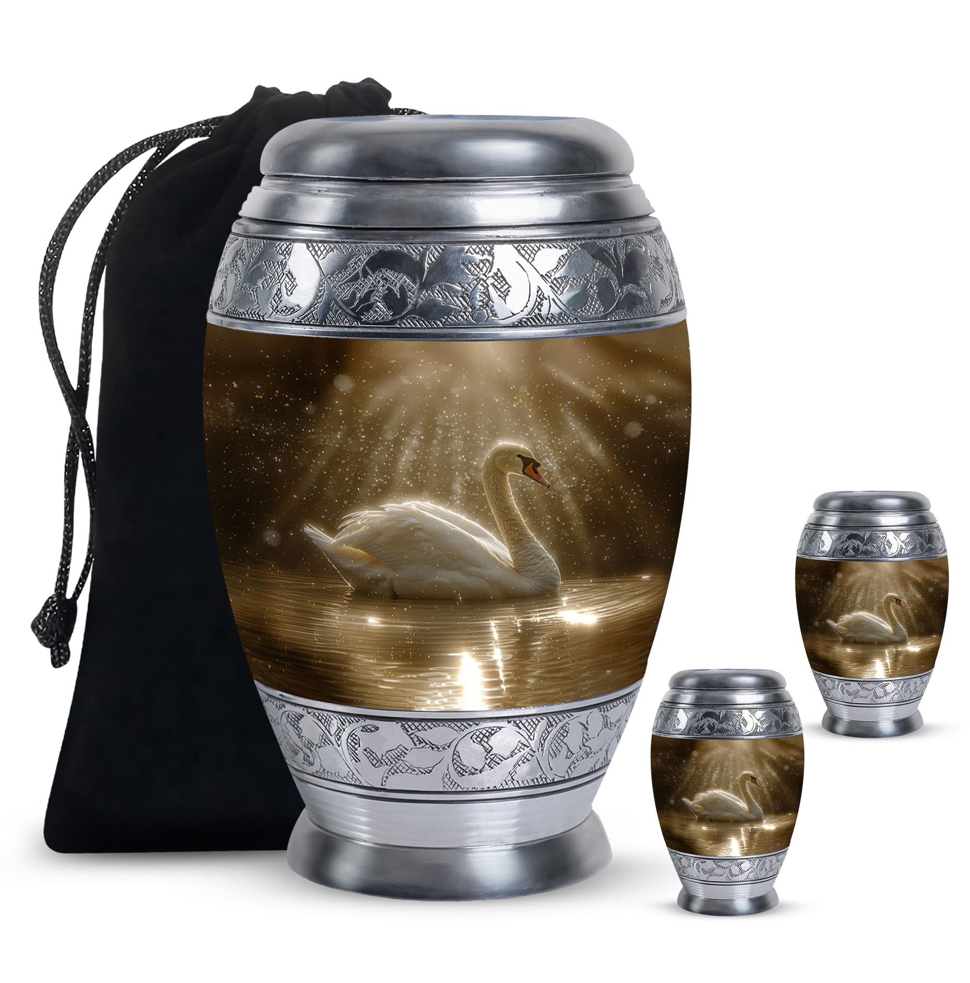 Golden Light Swan Cremation Urn for Human Ashes  - Memorial Urn for Adults