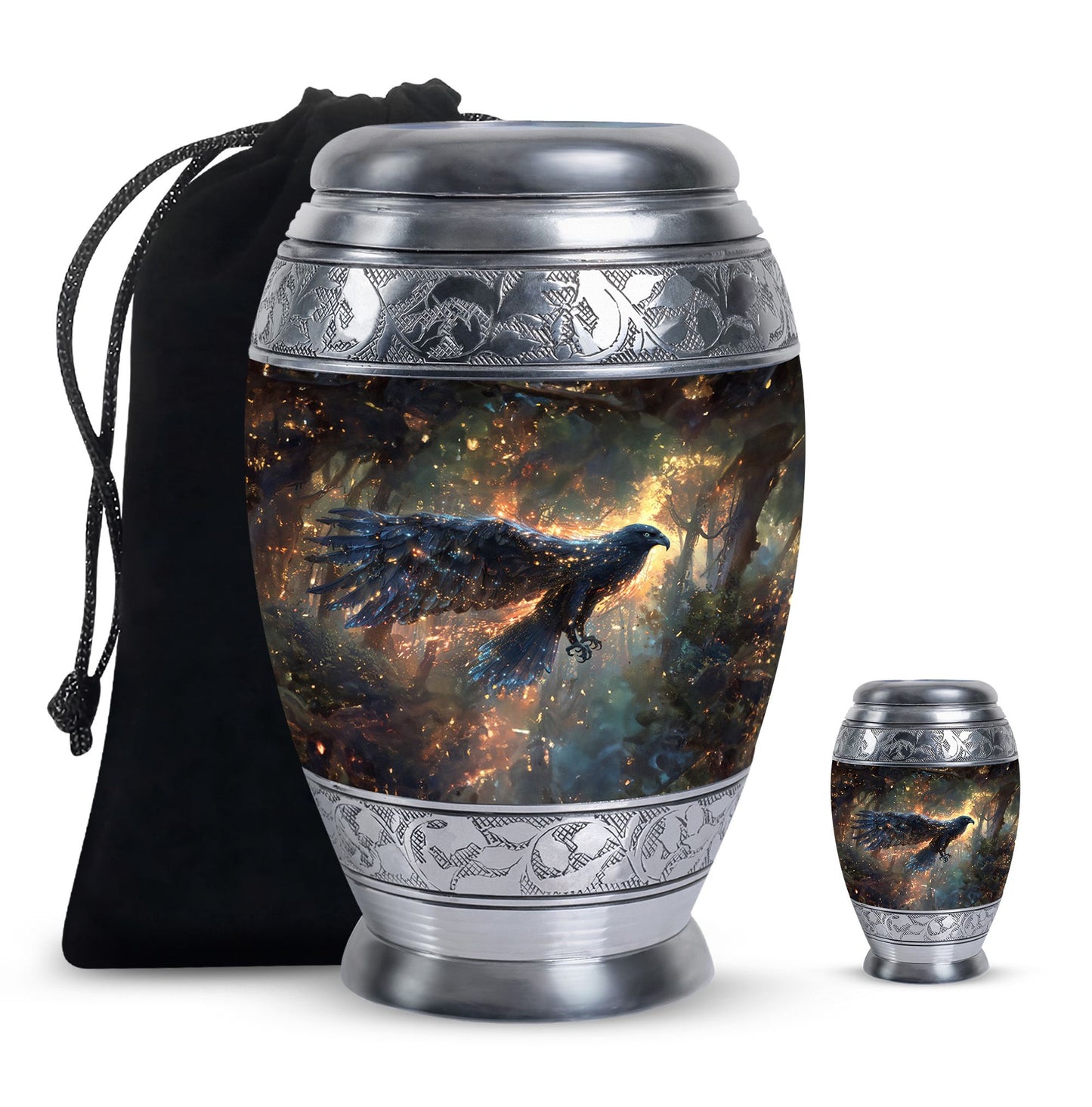 Black Personalized Eagle Cremation Urn for Adults - 10-inch, 200 cu in - Yatskia