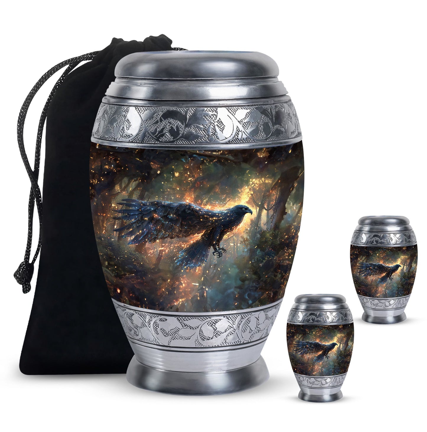 Black Personalized Eagle Cremation Urn for Adults - 10-inch, 200 cu in - Yatskia