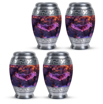 Owl Urn for Human Ashes, With Spread Purple Glowing Wings, Cremation Urn